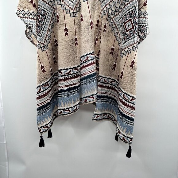 Illa Illa Women's Open Front Aztec Print Kimono Size Small Tassels - Picture 5 of 8